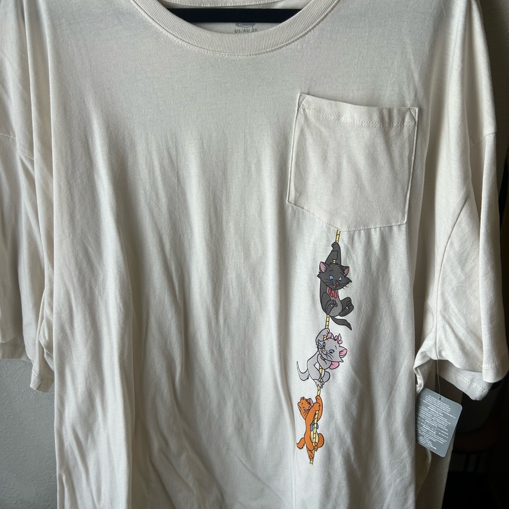 Disney Cream Short Sleeve Tee with Cat Design